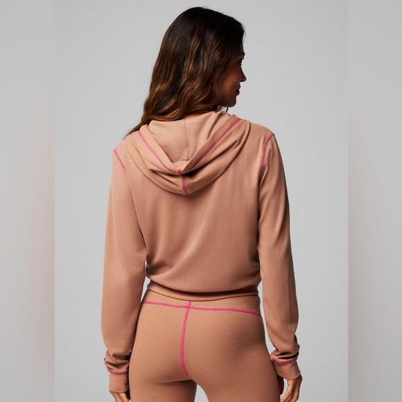 Zip-Up Waffle Hoodie TEDDY/FUCHSIA - Picture 3 of 8